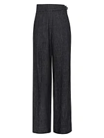 Cotton Denim Effect Tuxedo Trousers