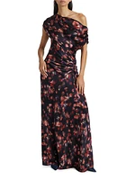 Poppy Abstract Stretch-Silk Ruched Gown