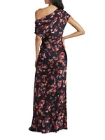 Poppy Abstract Stretch-Silk Ruched Gown