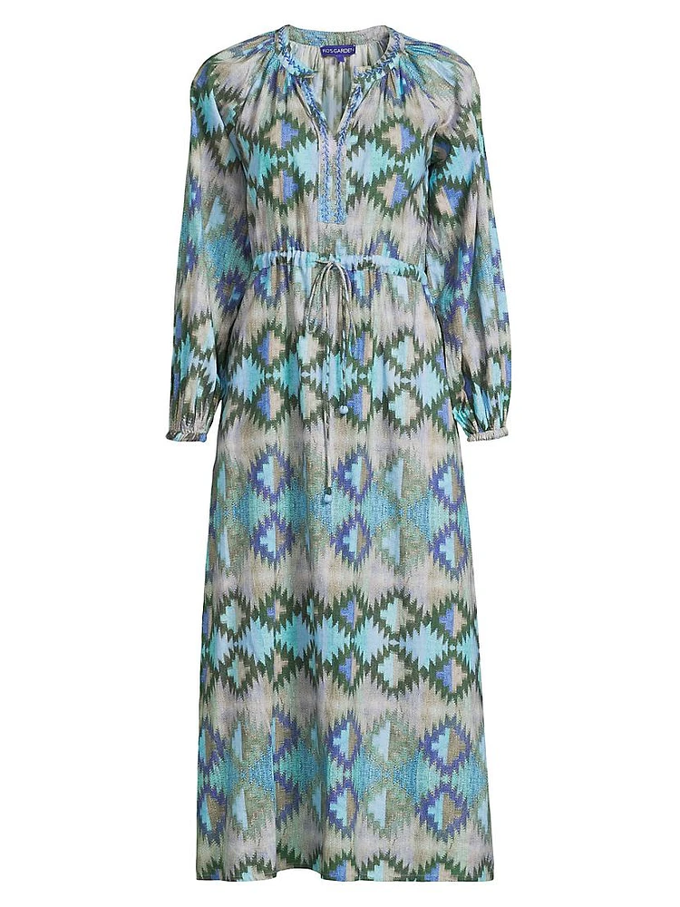 Amalfi Geometric Cotton Long-Sleeve Maxi Dress