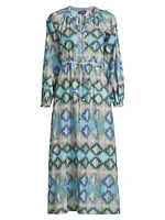 Amalfi Geometric Cotton Long-Sleeve Maxi Dress