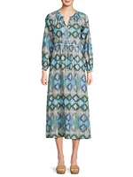 Amalfi Geometric Cotton Long-Sleeve Maxi Dress