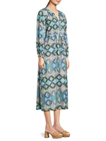 Amalfi Geometric Cotton Long-Sleeve Maxi Dress