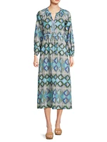 Amalfi Geometric Cotton Long-Sleeve Maxi Dress