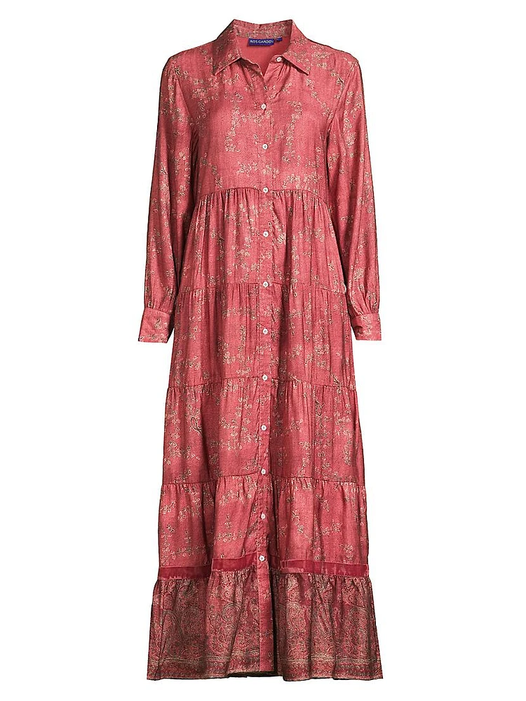 Jinette Floral Cotton Tiered Maxi Shirtdress