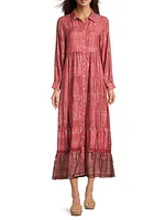 Jinette Floral Cotton Tiered Maxi Shirtdress