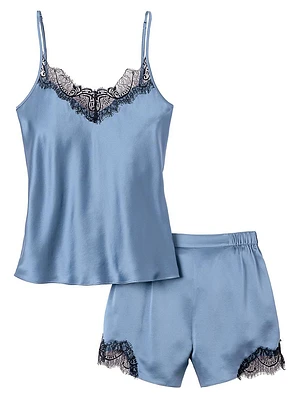 Mystique Lace-Trimmed Silk Cami & Shorts Set