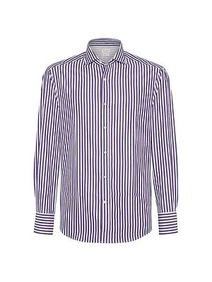 Striped Poplin Slim Fit Shirt with Spread Collar