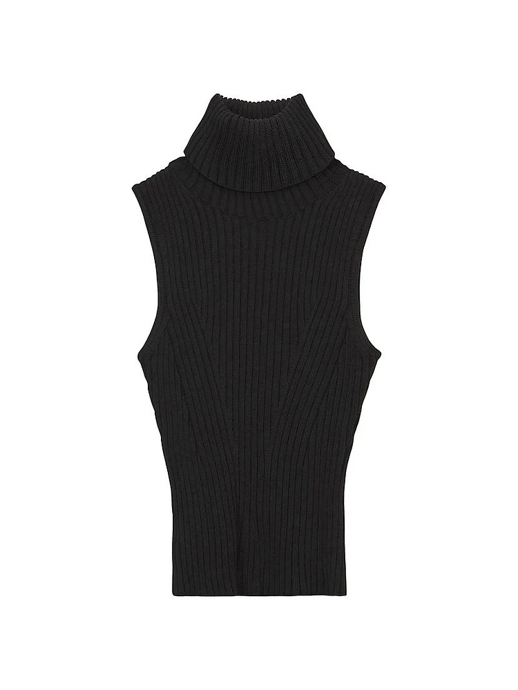 Callum Rib-Knit Sleeveless Turtleneck Top