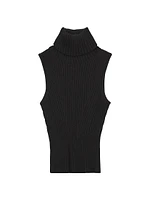 Callum Rib-Knit Sleeveless Turtleneck Top