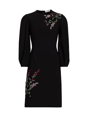 Embroidered Crepe Cocktail Dress