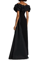 Scrunch Taffeta & Crêpe Off-the-Shoulder Gown