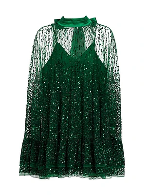 Zenon Embellished Tie-Neck Cape Minidress