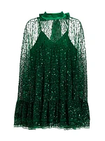 Zenon Embellished Tie-Neck Cape Minidress