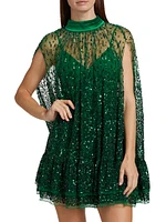 Zenon Embellished Tie-Neck Cape Minidress