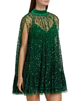 Zenon Embellished Tie-Neck Cape Minidress