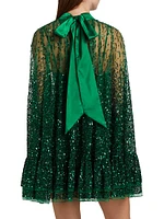 Zenon Embellished Tie-Neck Cape Minidress