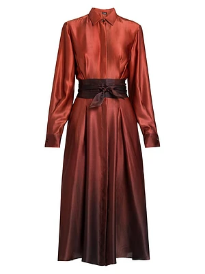 Ombré Silk Tie-Waist Shirtdress