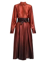 Ombré Silk Tie-Waist Shirtdress