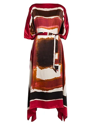 Graphic Silk Tie-Waist Caftan