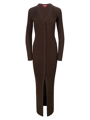 Shoko Rib-Knit Long-Sleeve Maxi Dress