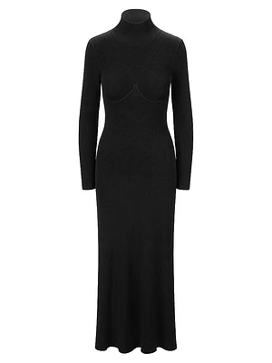 Obsidian Rib-Knit Fit & Flare Maxi Dress