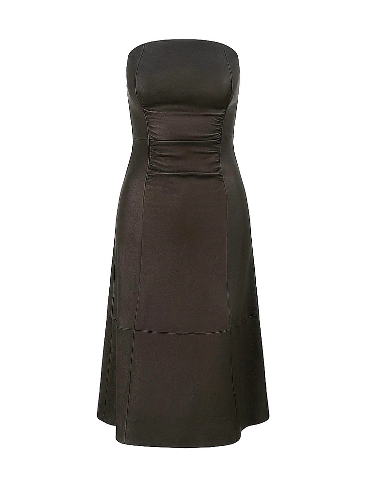 Bowery Leather Strapless Midi-Dress