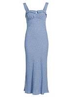 Tancy Polka Dot Linen Sleeveless Midi-Dress