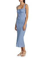 Tancy Polka Dot Linen Sleeveless Midi-Dress