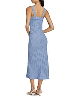 Tancy Polka Dot Linen Sleeveless Midi-Dress