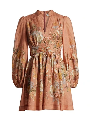 Tallow Linen Button-Front Minidress