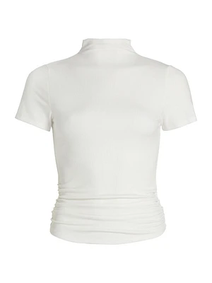 Blanche Ruched Mock-Turtleneck Top