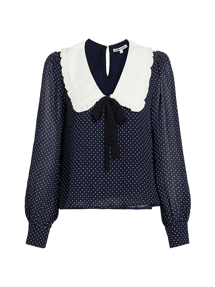 Edalene Polka Dot Long-Sleeve Blouse