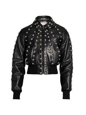 Studded Leather Bomber Jacket