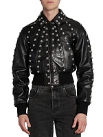 Studded Leather Bomber Jacket