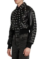 Studded Leather Bomber Jacket