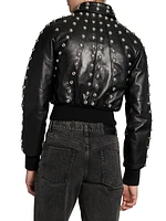 Studded Leather Bomber Jacket