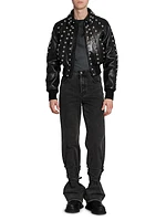 Studded Leather Bomber Jacket