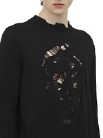 Distressed Skull Crewneck Cotton Sweater