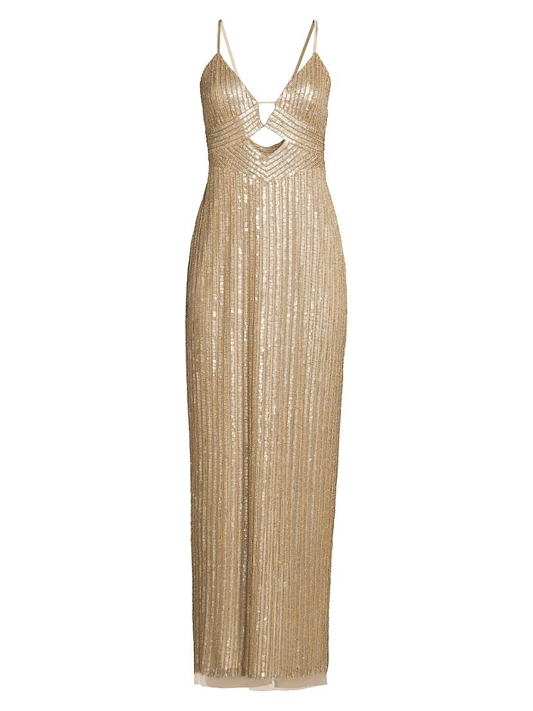 Beaded V-Neck Column Gown