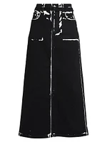 Calder Printed Denim Maxi Skirt