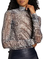 Rio Stretch Tulle Turtleneck Top