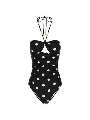 Summer Polka Dot Halter One-Piece Swimsuit