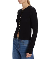 Cashmere Shell Button Fitted Cardigan