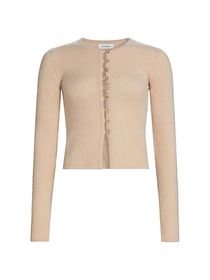 Cashmere Shell Button Fitted Cardigan