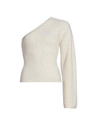 Rib-Knit Cashmere One-Shoulder Top