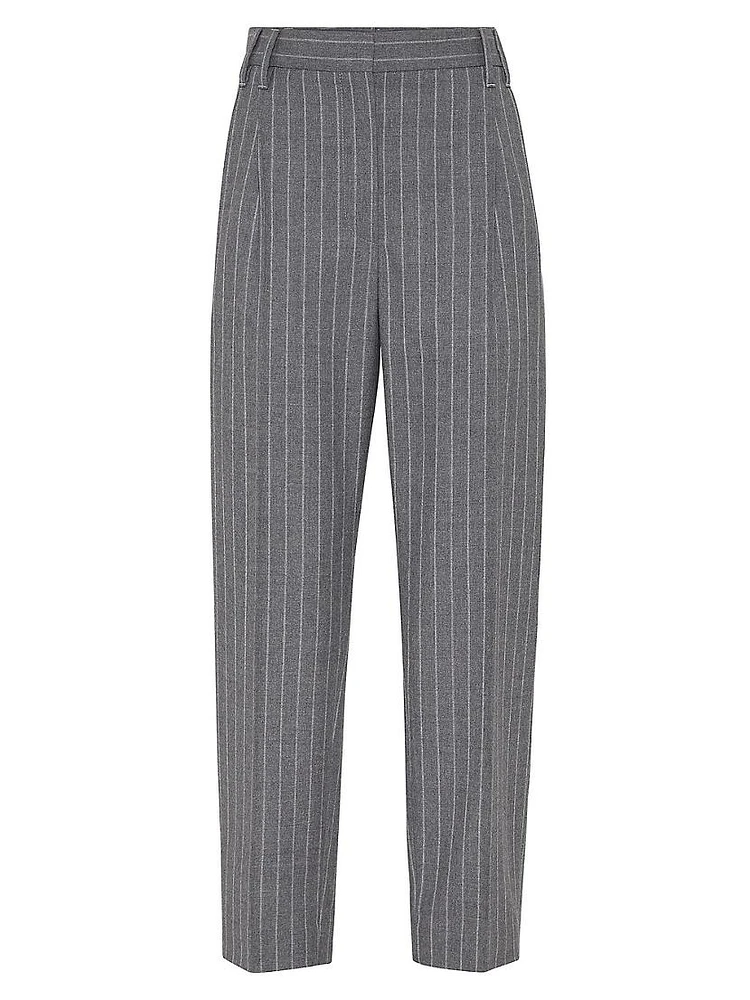 Wool Mouliné Chalk Stripe Slouchy Trousers