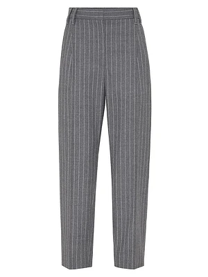 Wool Mouliné Chalk Stripe Slouchy Trousers