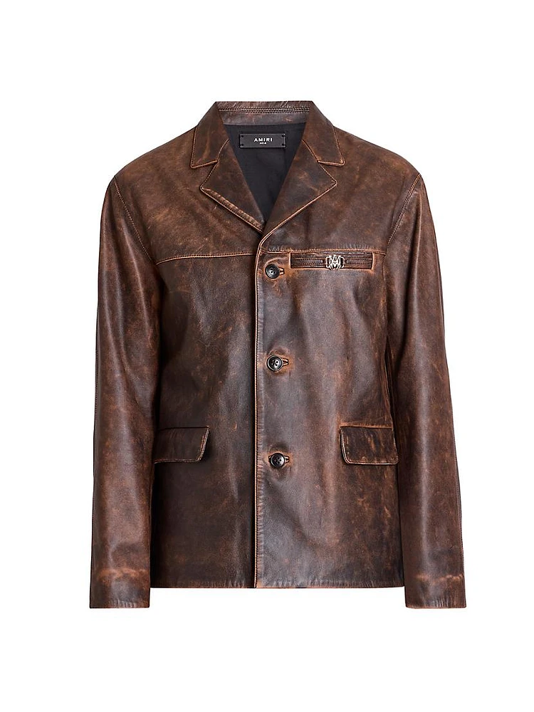 Tumbled Leather Single-Breasted Jacket