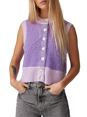 Odi Mohair Knit Sleeveless Button-Front Sweater